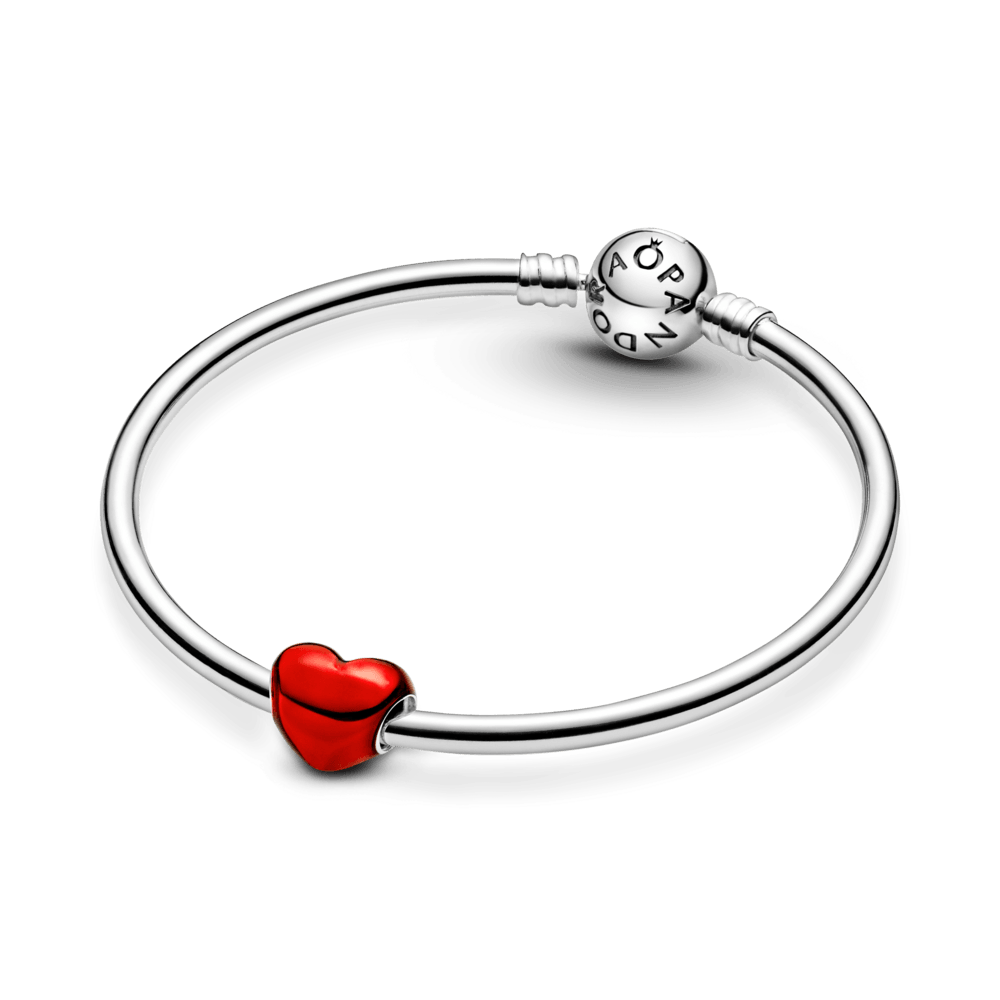 ✨ Charm Prata Coração Vermelho Metálico | Prata 925