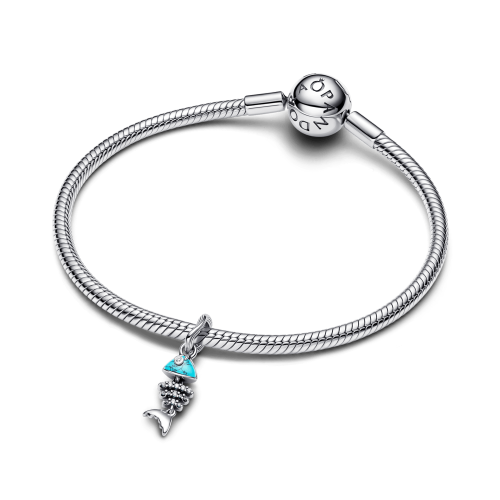 ✨ Charm Prata Pendente Espinha De Peixe Azul Turquesa | Prata 925