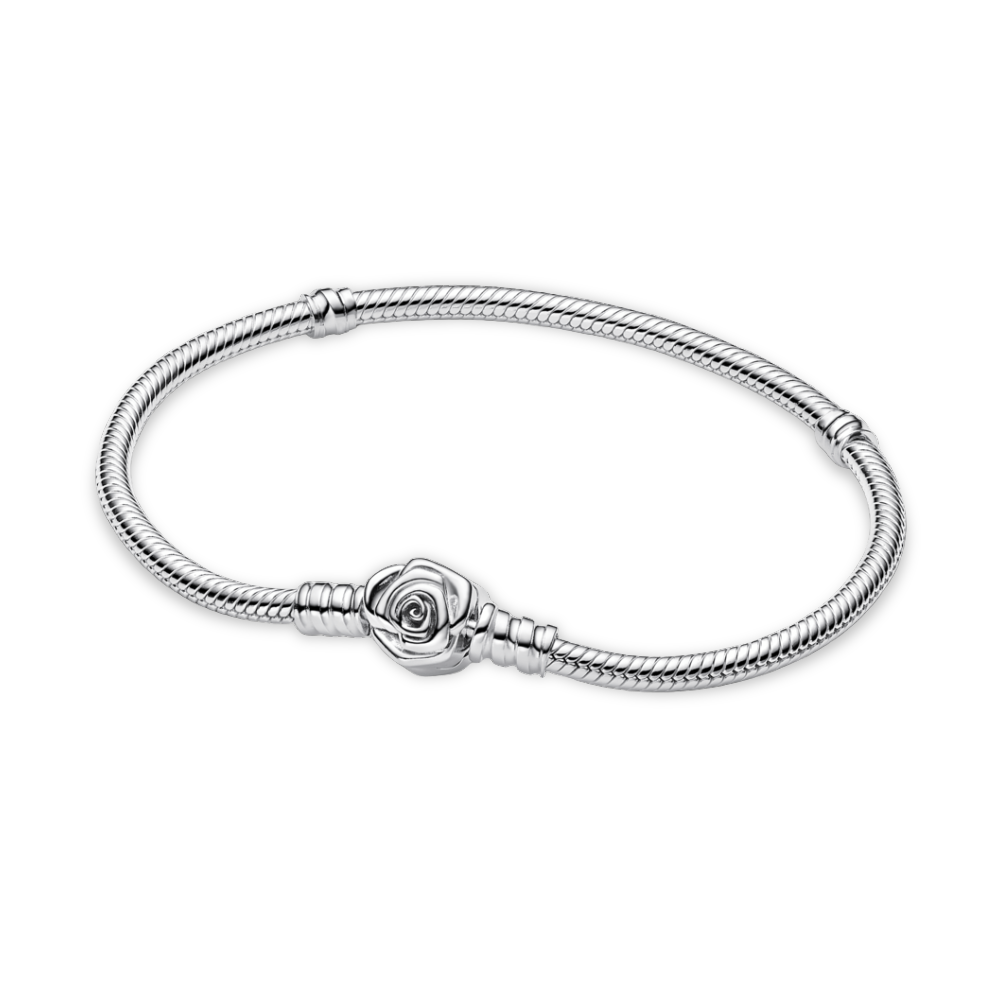 Bracelete Pandora de Prata em Trama com Fecho de Rosa | Prata 925