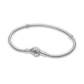 Bracelete Pandora de Prata em Trama com Fecho de Rosa | Prata 925