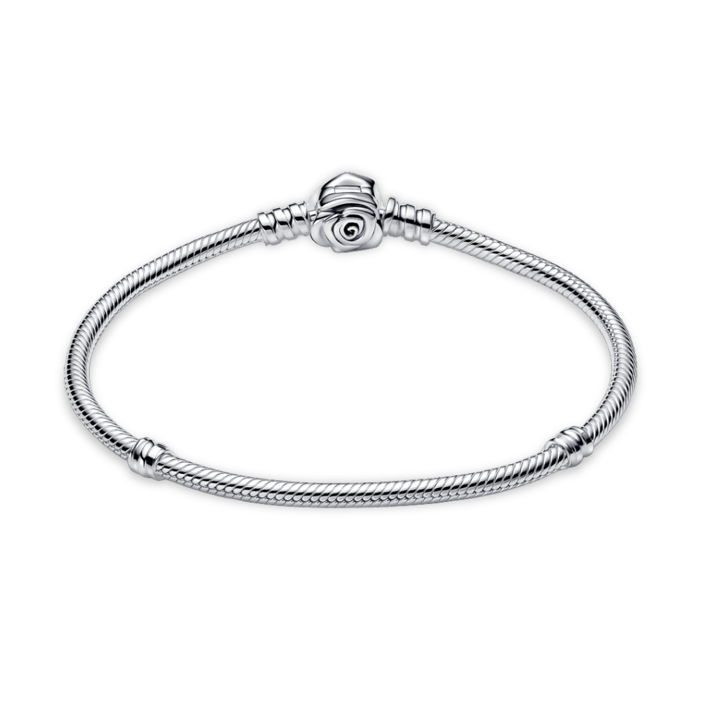 Bracelete Pandora de Prata em Trama com Fecho de Rosa | Prata 925