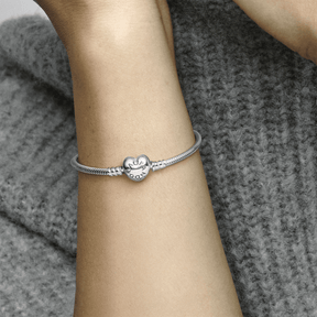 Bracelete Pandora Pulseira de Prata e Fecho Coração | Prata 925
