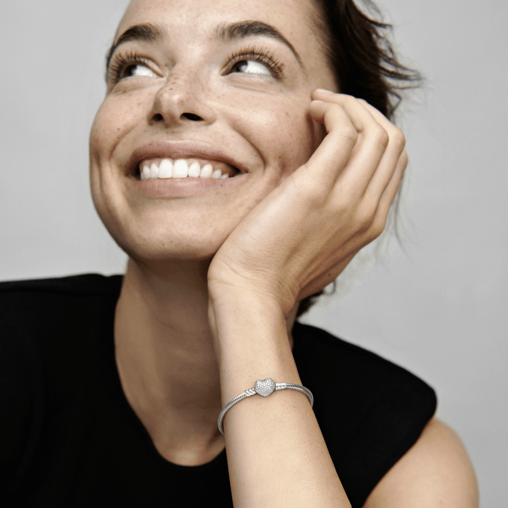 Bracelete Pandora Prata com Fecho Coração Brilhante | Prata 925