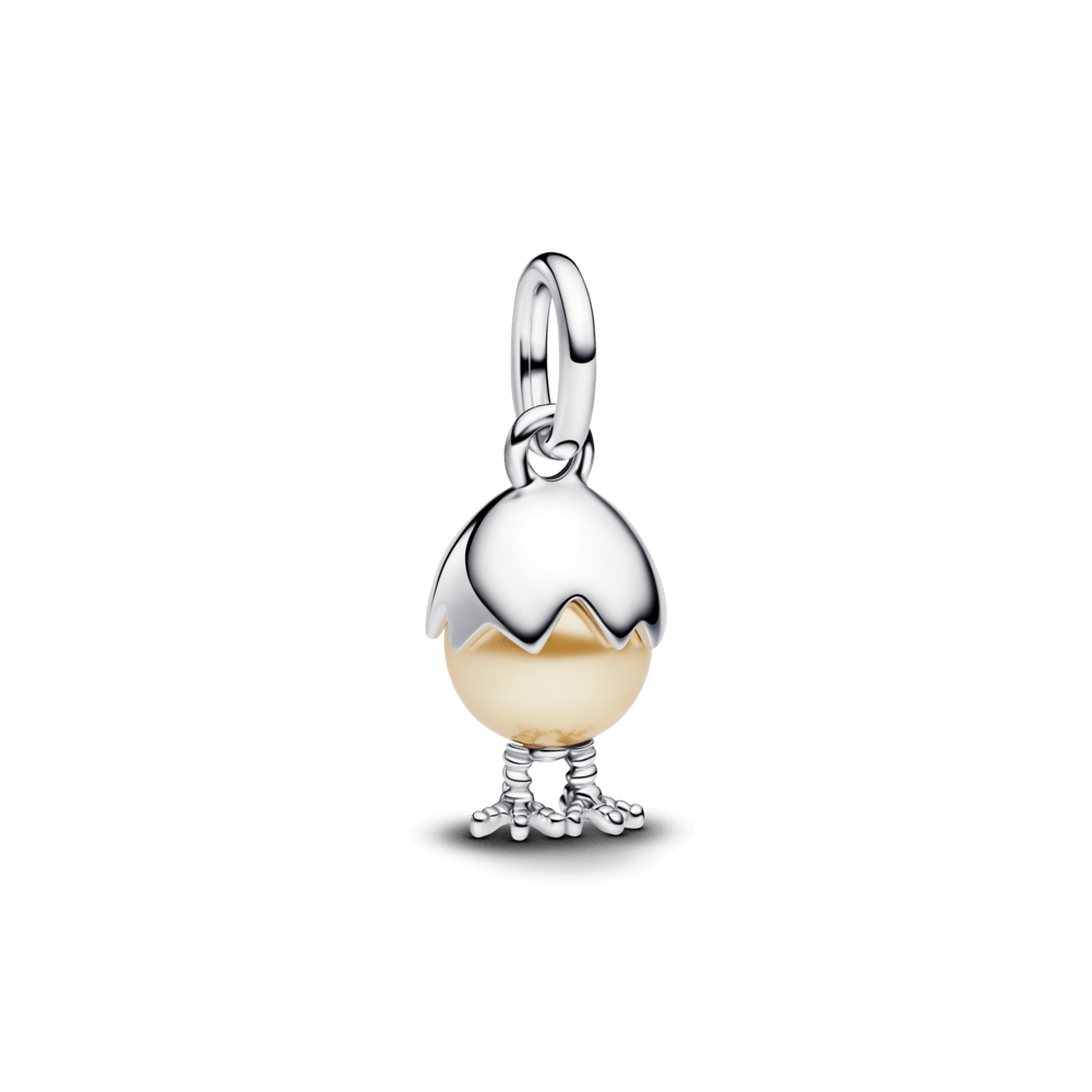 ✨ Charm Pendente Ovo e Pintinho em Dois Tons | Prata 925