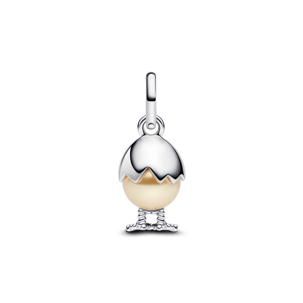 ✨ Charm Pendente Ovo e Pintinho em Dois Tons | Prata 925