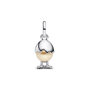 ✨ Charm Pendente Ovo e Pintinho em Dois Tons | Prata 925