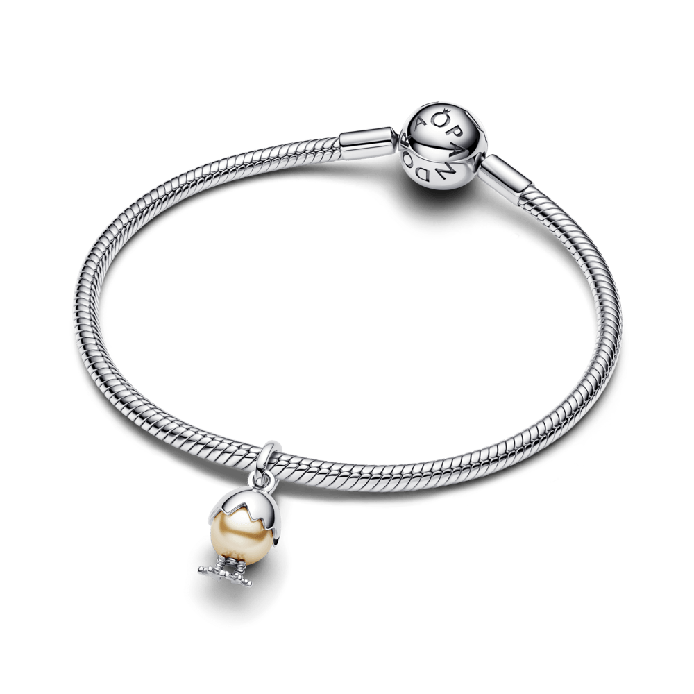 ✨ Charm Pendente Ovo e Pintinho em Dois Tons | Prata 925