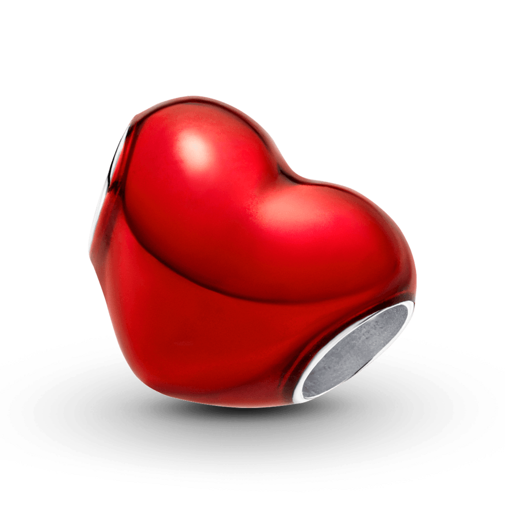 ✨ Charm Prata Coração Vermelho Metálico | Prata 925