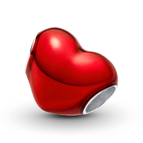 ✨ Charm Prata Coração Vermelho Metálico | Prata 925