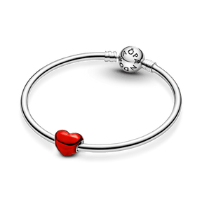 ✨ Charm Prata Coração Vermelho Metálico | Prata 925