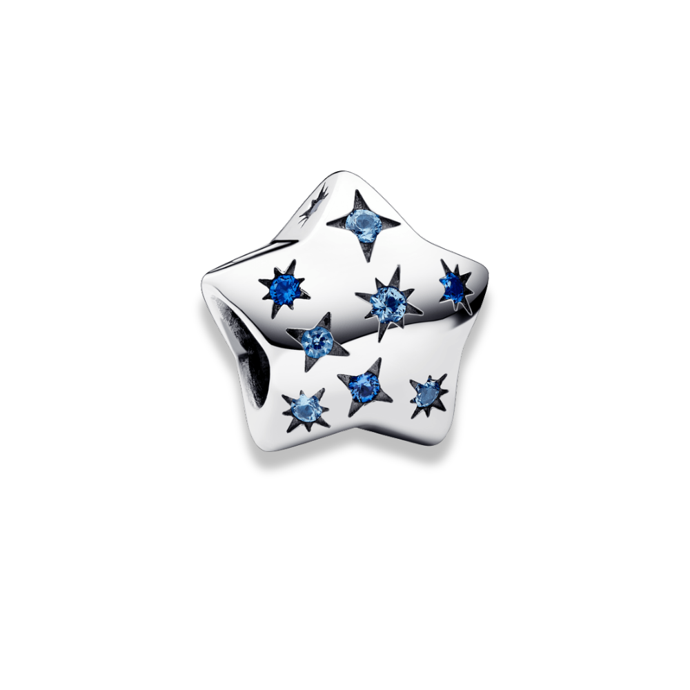 ✨ Charm Prata Estrela Brilhante Azul em Pavé | Prata 925
