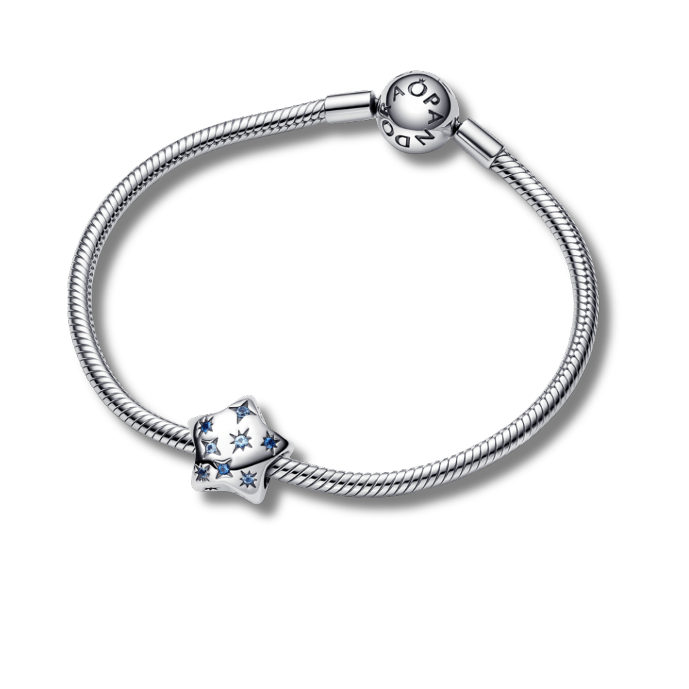 ✨ Charm Prata Estrela Brilhante Azul em Pavé | Prata 925