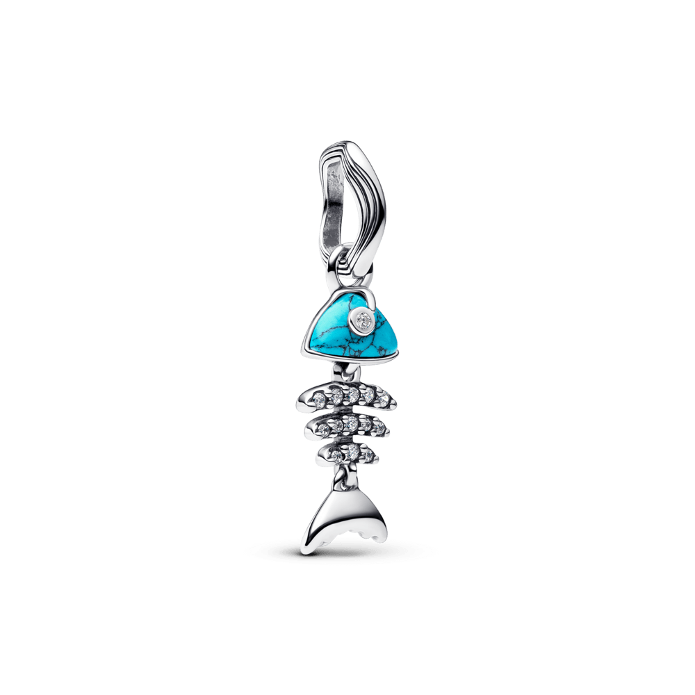 ✨ Charm Prata Pendente Espinha De Peixe Azul Turquesa | Prata 925