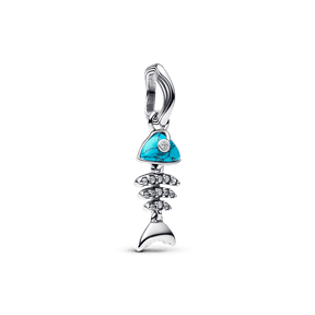 ✨ Charm Prata Pendente Espinha De Peixe Azul Turquesa | Prata 925